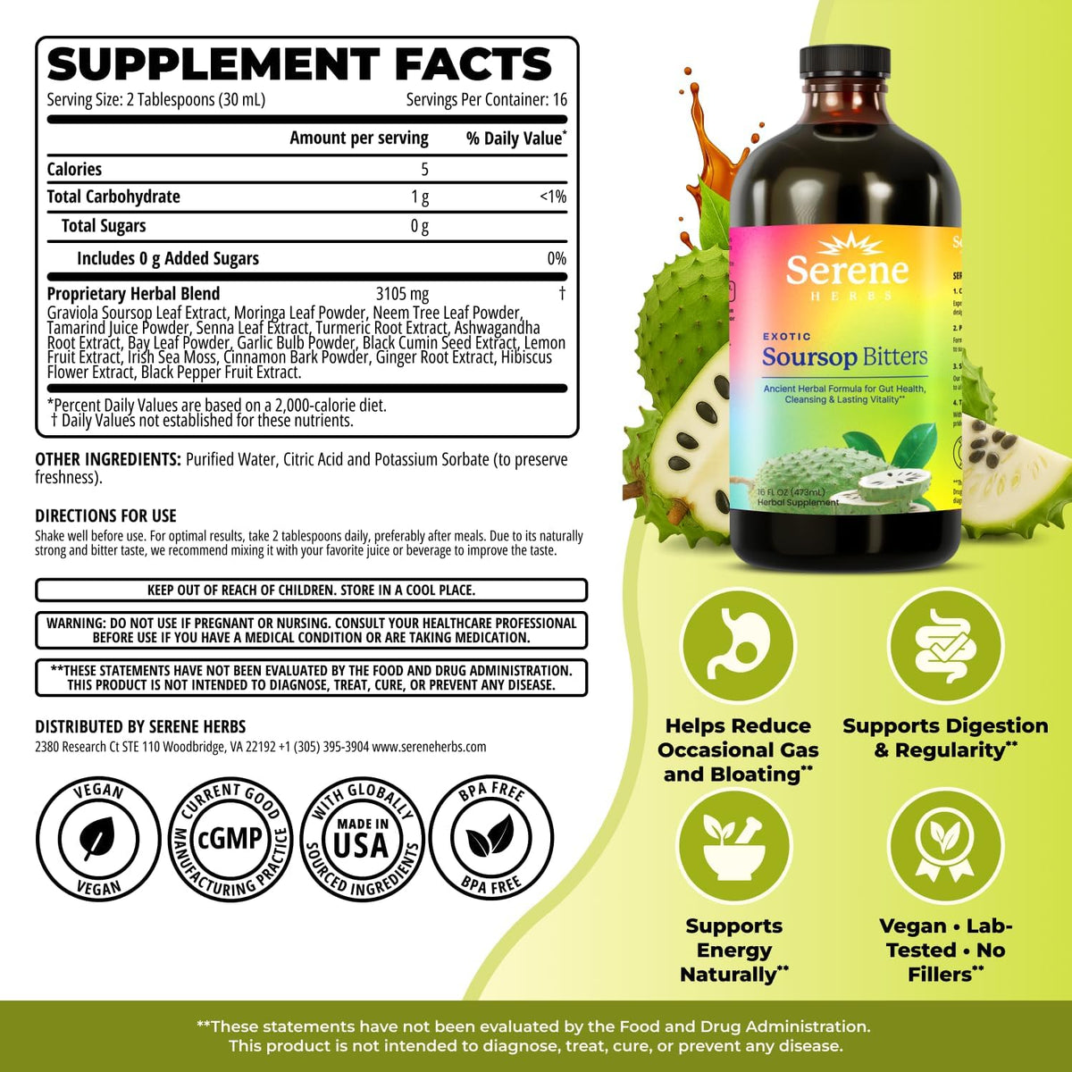 Serene Herbs Soursop Bitters Liquid with Soursop Leaves for Gut Cleanse