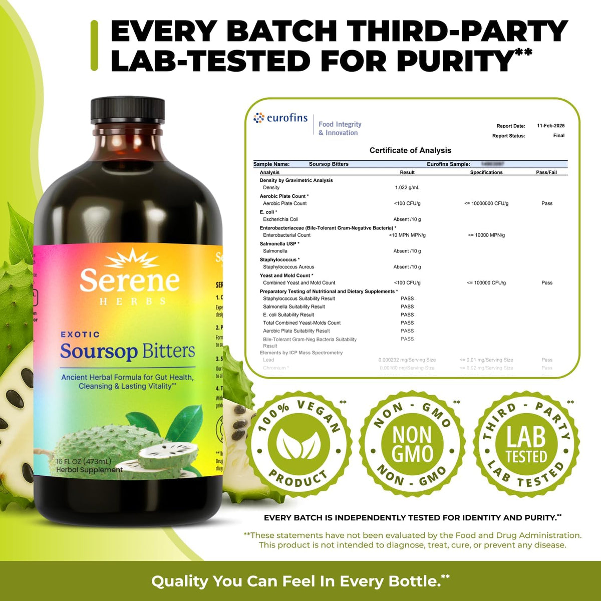 Serene Herbs Soursop Bitters Liquid with Soursop Leaves for Gut Cleanse
